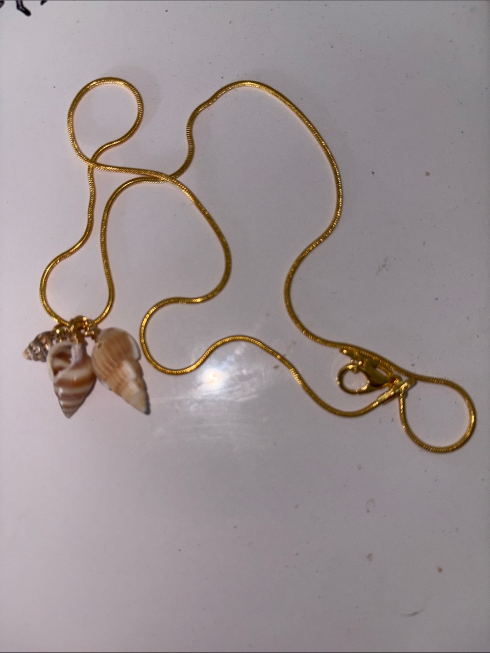 Gold Shell Pendant Necklace with 3 Natural Shell Charms